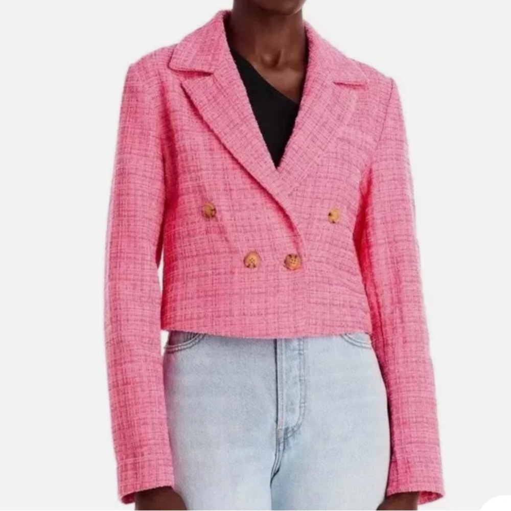 Aqua Pink Cropped Tweed Blazer - Picture 1 of 11